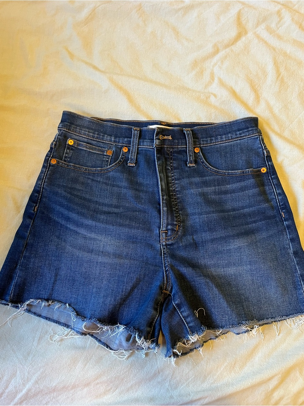 Madewell Dark Blue High-Rise Frayed Hem Denim Shorts